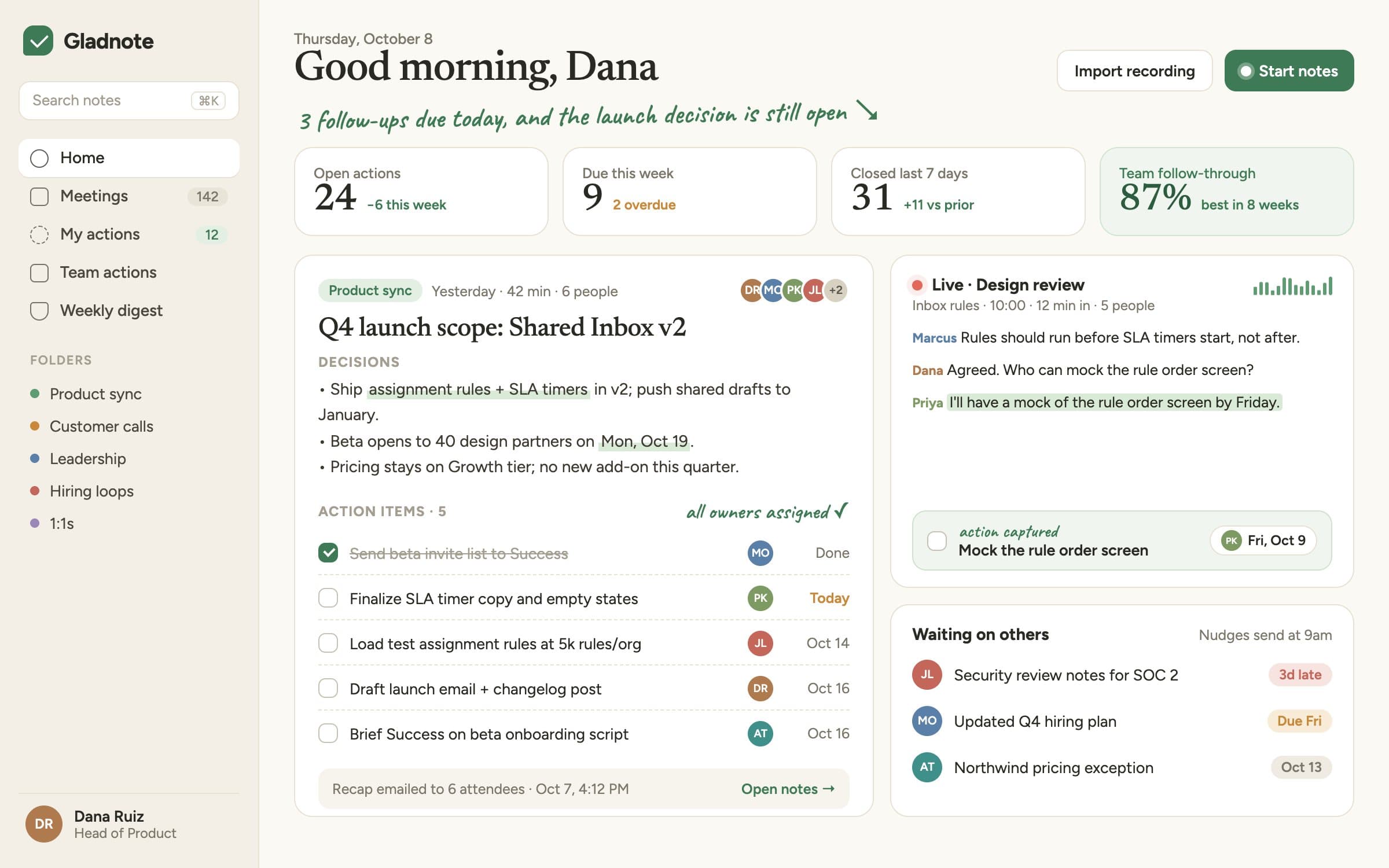 AI Meeting Action Tracker: Dashboard