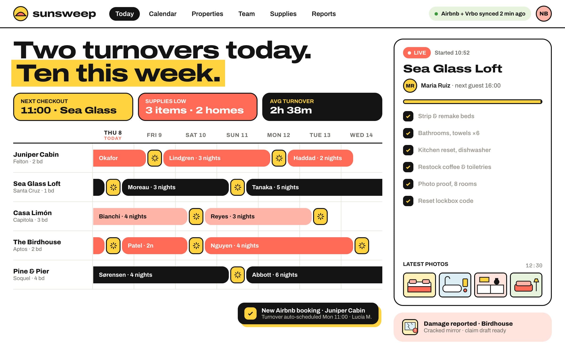 Airbnb Turnover Manager: Dashboard