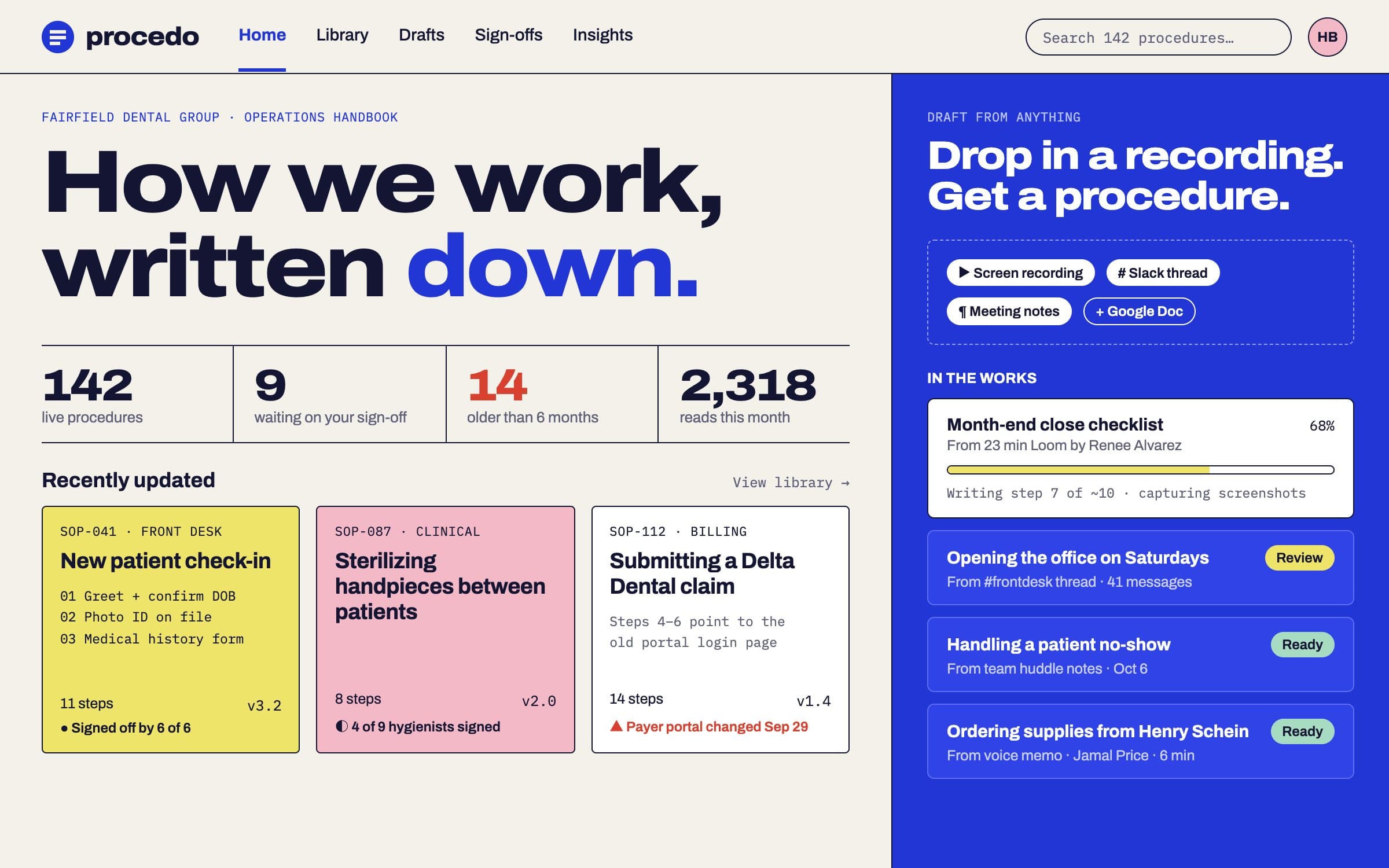 Company SOP Generator: Dashboard