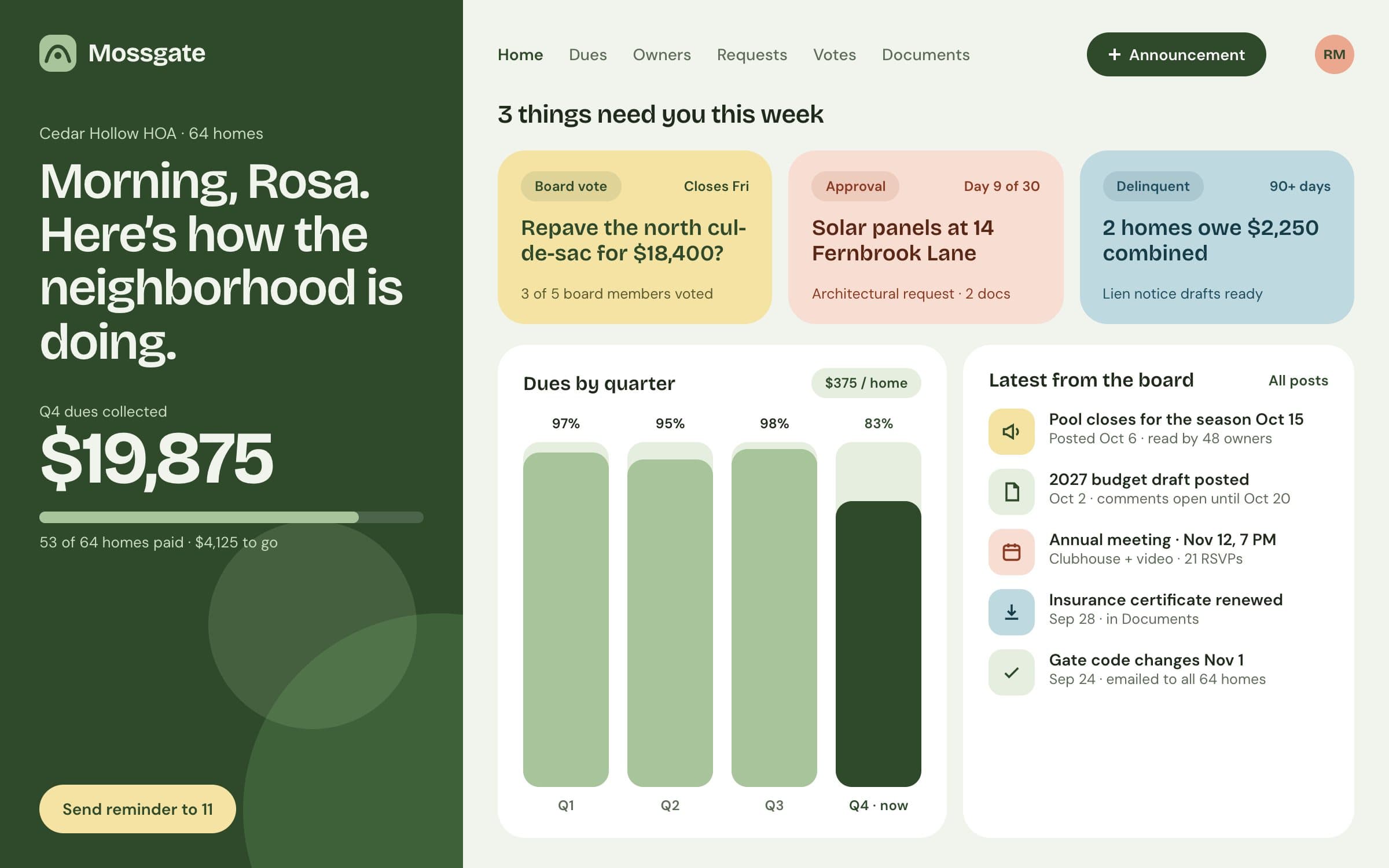 HOA Management Lite: Dashboard