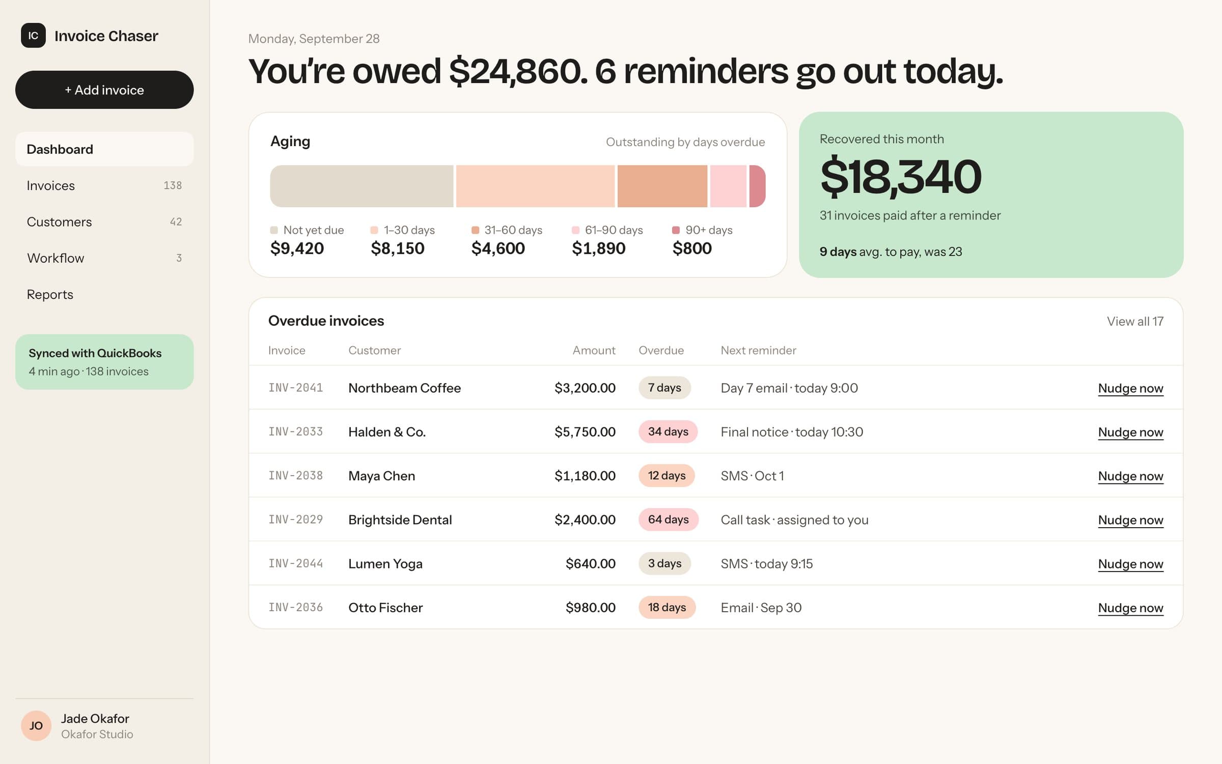 Invoice Chaser: Dashboard