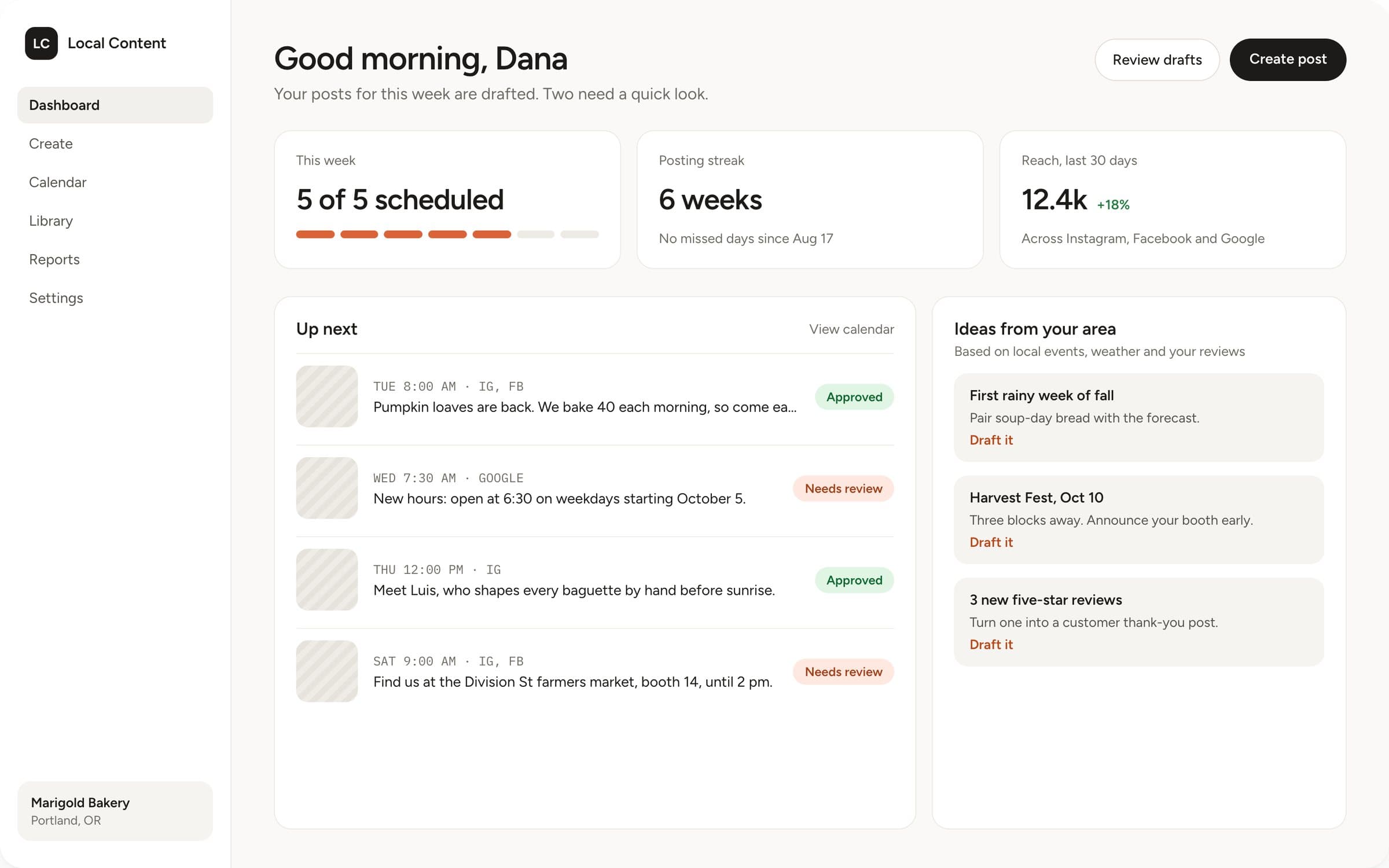 Local Business Content Generator: Dashboard