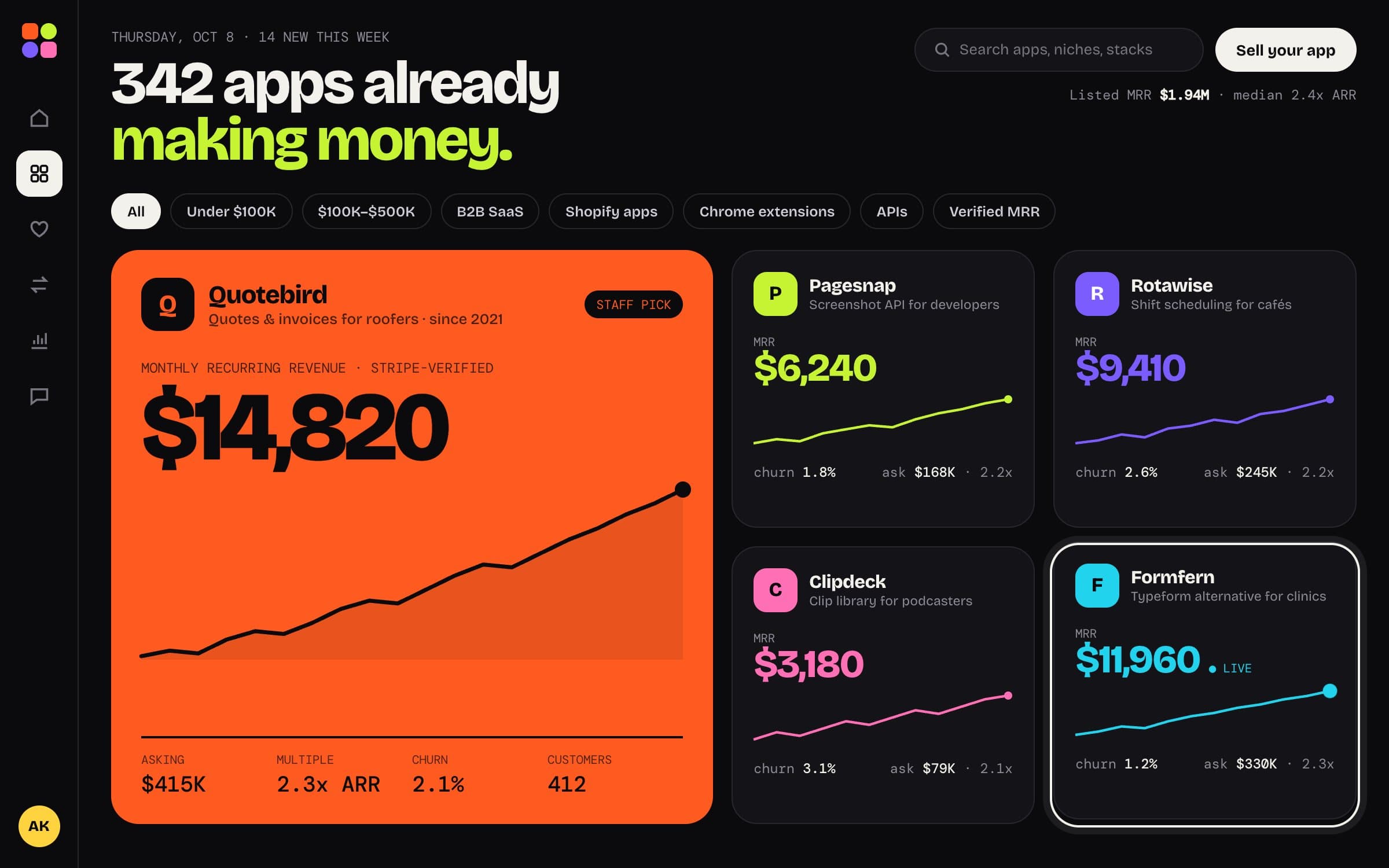 Micro-SaaS App Marketplace: Dashboard