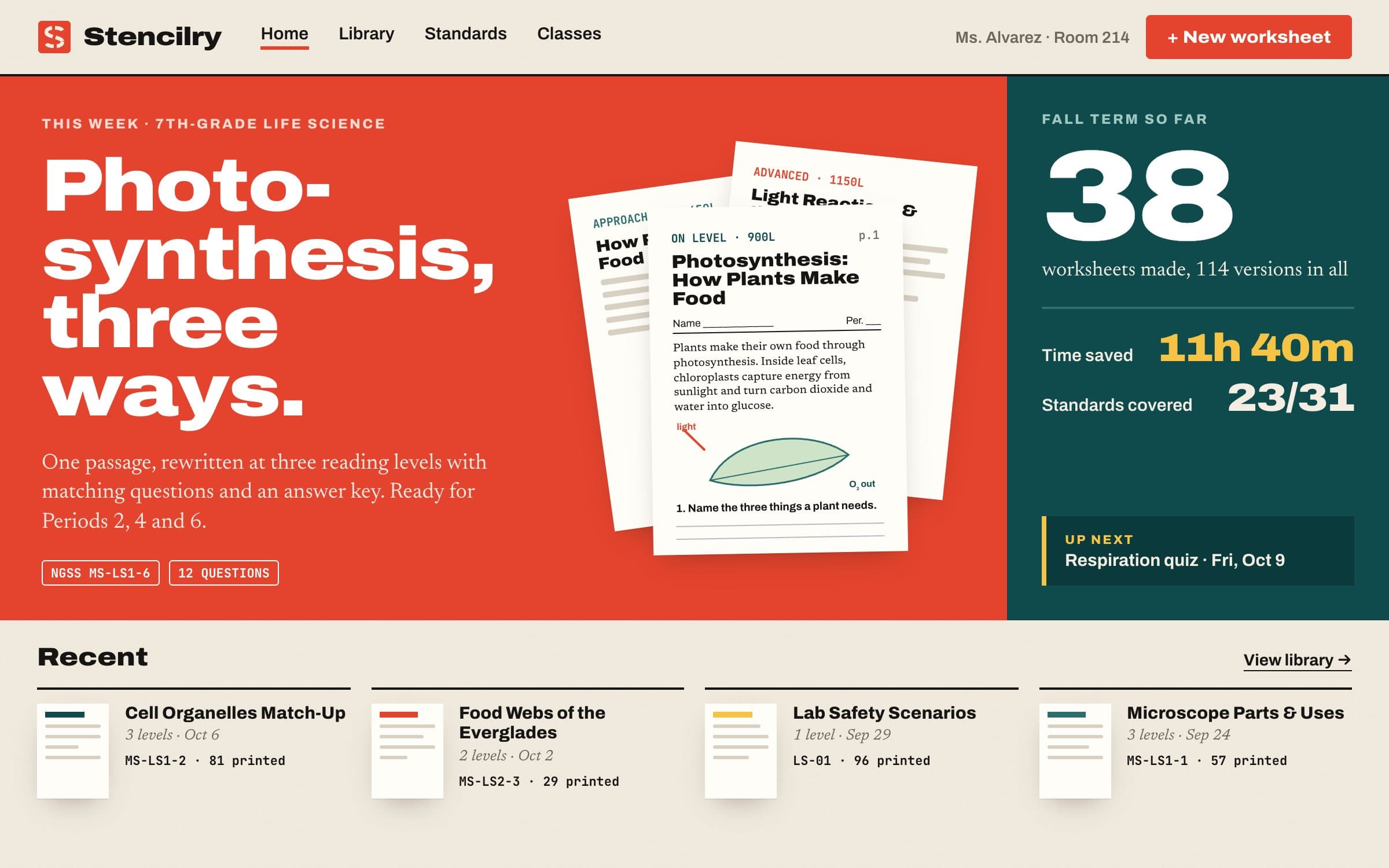 Teacher Worksheet Generator: Dashboard