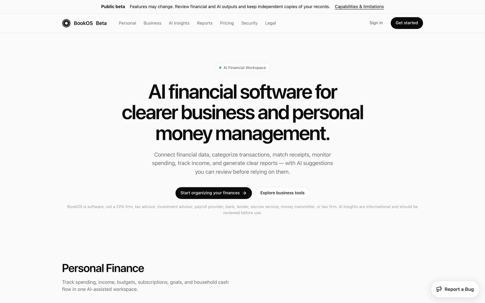 BookOS homepage on desktop