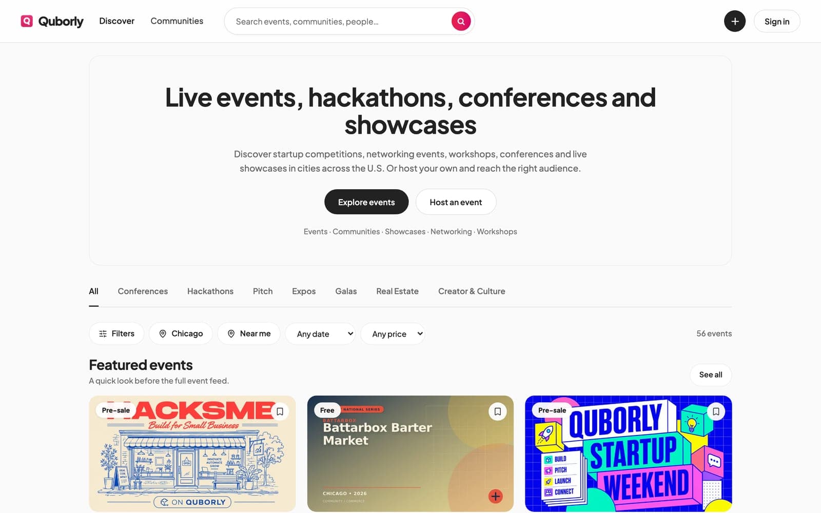 Quborly homepage on desktop